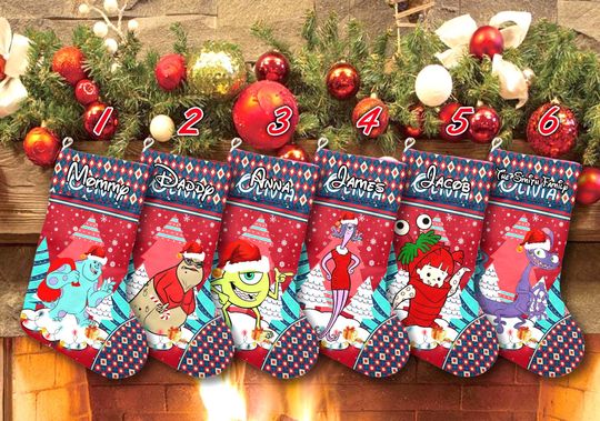 Discover Monsters Inc Characters Xmas Stocking, Monsters Inc Christmas Stockings, Mike James Boo Randall Roz Christmas Socks Home Decoration