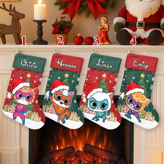 Discover Personalized Superkitties Cat Christmas Stocking, Disney Superkitties Socks, Bitsy Ginny Spark Buddy Socks, Custom Name Family Xmas Sock