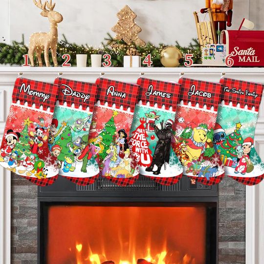 Discover Mickey And Friends Xmas Stocking, Winnie The Pooh Toy Story Christmas Stockings, Stitch Star Wars Princess Christmas Socks Home Decoration