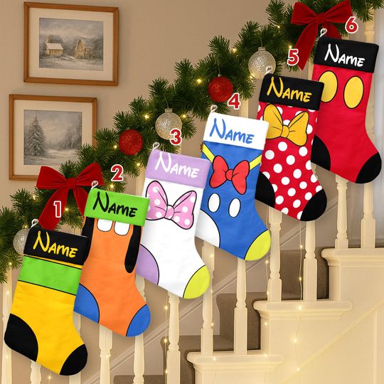 Discover Personalize Mickey And Friends Xmas Stocking, Mickey Mouse Christmas Stockings, Mickey And Friends Cartoon Christmas Socks Home Decoration