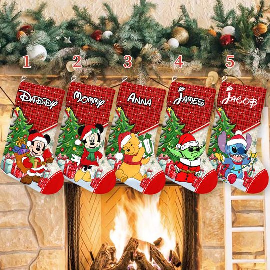 Discover Mickey And Friends Santa Claus Xmas Stocking, Mickey Minnie Christmas Stockings, Stitch Pooh Baby Yoda Christmas Socks Home Decoration