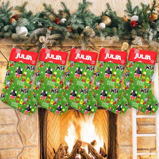 Discover Personalize Star Wars Characters Head Xmas Stocking, Starwars Christmas Stockings, Christmas Socks Home Decoration, Custom Name Stockings
