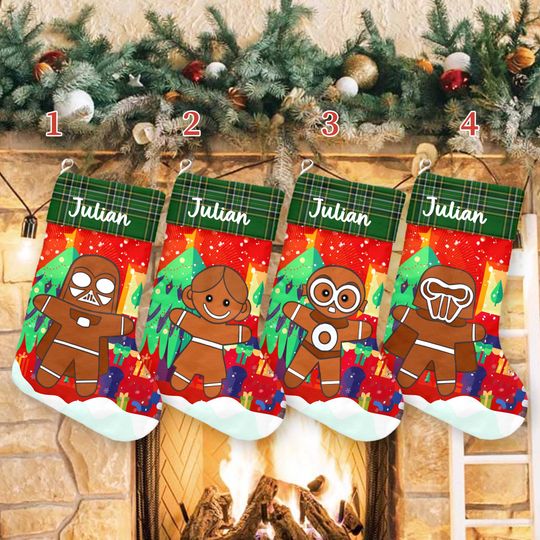 Star Wars Characters Gingerbread Xmas Stocking, Star Wars Christmas Stockings, Star Wars Gingerbread Christmas Socks Home Decoration