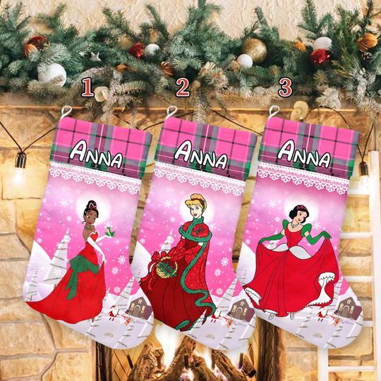 Discover Princess Xmas Stocking, Princess Christmas Stockings, Tiana Cinde Snow White Christmas Socks Home Decoration, Custom Name Stockings