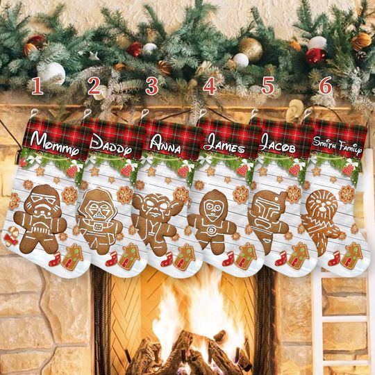 Star Wars Gingerbread Xmas Stocking, Starwars Christmas Stockings, Star Wars Christmas Socks Home Decoration, Custom Name Stockings