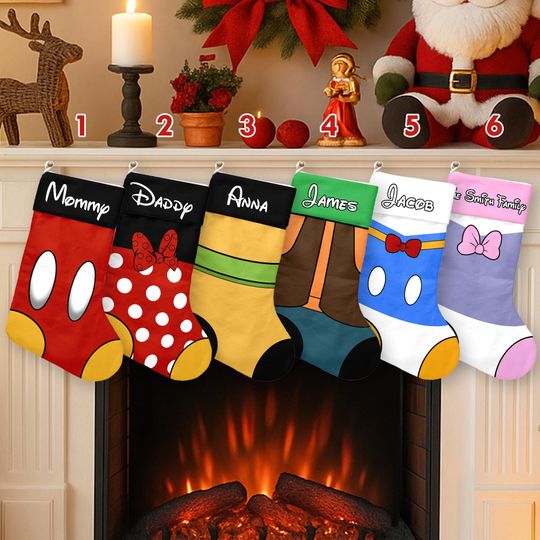 Discover Personalized Mickey And Friends Xmas Stocking, Mickey Mouse Christmas Stockings, Mickey And Friends Cartoon Christmas Socks Home Decoration