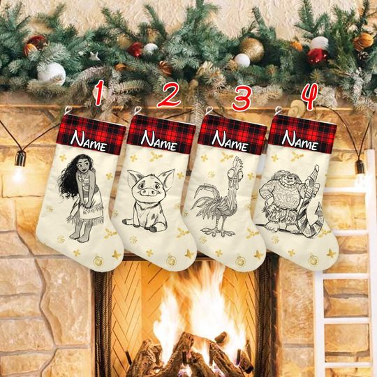 Discover Personalized Disney Moana Christmas Stocking, Moana Sock Maui Hei Hei Pua Christmas Stockings, Disney Moana Christmas Socks Home Decoration