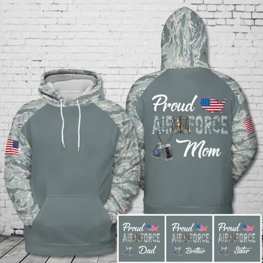 Discover Custom Text Proud Air Force Mom 3D Hoodie