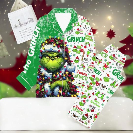 Discover Green Monster Ho Ho Ho Mode Christmas Pajamas Set | Funny Holiday Sleepwear 2025