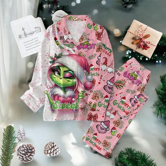 Discover Green Monster Sweet Christmas Pajamas Set 2025 | Funny Holiday Sleepwear for Women Men Couples