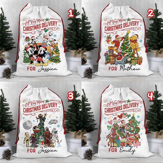 Discover Personalized Disney Mickey and Friends Sack, Disney A Very Merry Christmas Delivery Santa Sack Keepsake, Winnie The Pooh Gifts