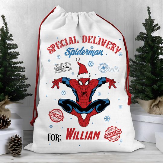 Discover Personalize Disney Spiderman Santa Sack, Christmas Bag, Christmas Eve Gift, Holiday Gift, Stuff Bags, Children's Present Sack, Marvel Sack