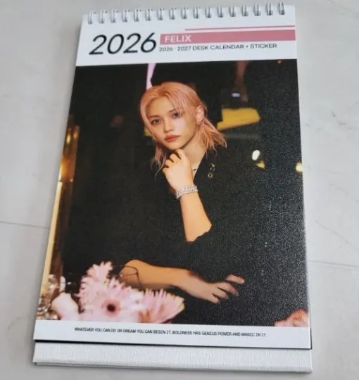 Felix SKZ Stray Kids Photo 2026 2027 Desk Calendar Calender Kpop Good White