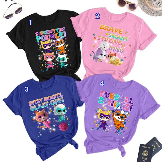 Discover Super Cute Cats T-Shirt, Brave Smart Strong Kind Super Cats Shirt, Cute Cat Friends Shirt, Gift For Kids, Family Trip Matching Group Tee