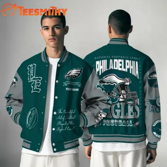 Discover Custom Philadelphi Eagle football Chasing Greatness Baseball Jacket