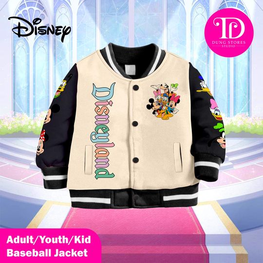 Discover Disneyland Mickey & Friends Varsity Baseball Jacket, Kids Youth Adult Unisex Jacket, Disney Team Outfit, Family Matching Streetwear