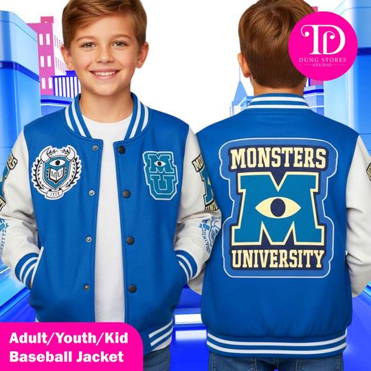 Discover Monsters University Baseball Jacket, Disney Matching Family Outfit, Monster Inc Team Varsity Jacket, Disney Fan Gift