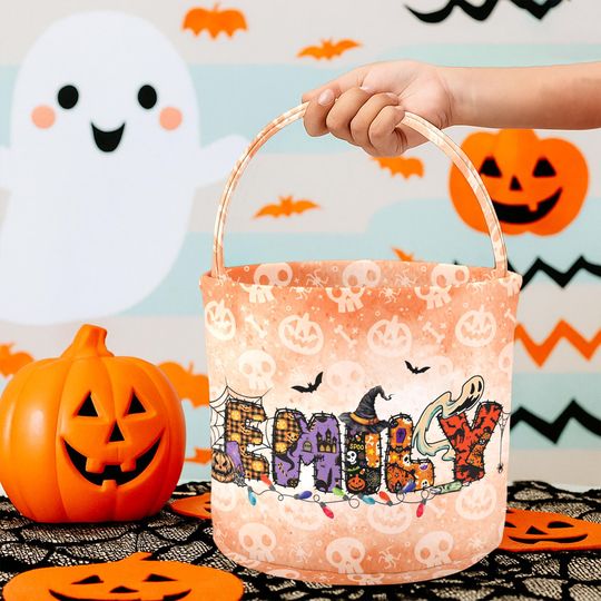 Discover Custom Halloween Basket Bag, Personalized Trick-Or-Treat Candy Bag, School Halloween Kids Gift, Toddler Goodie Food Bag Monogrammed