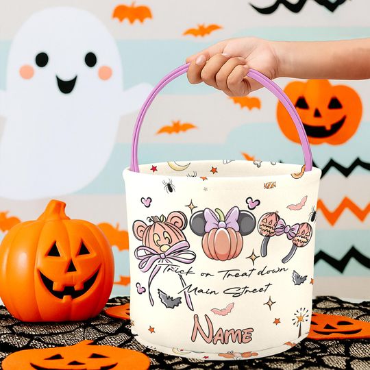 Discover Personalize Tis The Season Basket, Custom Coquette Bow Disney Castle Halloween Basket, Disney Fall Bag, Mickey Pumpkin Basket, Disney Bag