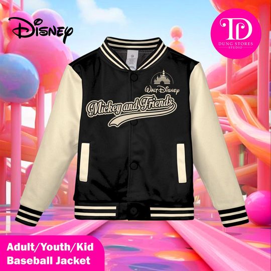 Discover Mickey & Friends Varsity Jacket, Disney Characters Baseball Jacket, Signature Cartoon Jacket