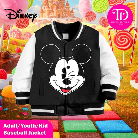 Discover Mickey Mouse Retro Kids & Youth Baseball Jacket, Adult Unisex Varsity Jacket