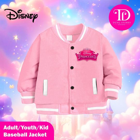 Discover Disney Princess Magical 2025 Baseball Jacket, All Princesses Varsity Jacket for Kids Youth Adult, Custom Disneyland Family Outfit