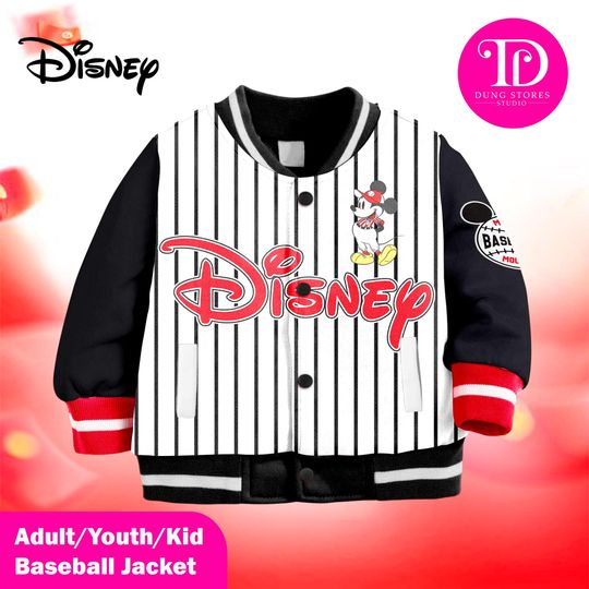 Discover Mickey 28 Baseball Jacket, Disney Varsity Jacket for Kids Youth Adult, Classic Mickey Mouse Team Jacket, Disney Fan Gift