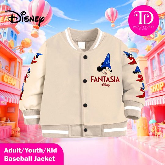 Discover Fantasia Mickey Mouse Baseball Jacket, Disney Sorcerer Mickey Varsity Jacket, Kids Youth Adult Baseball Jacket, Magic Kingdom Gift