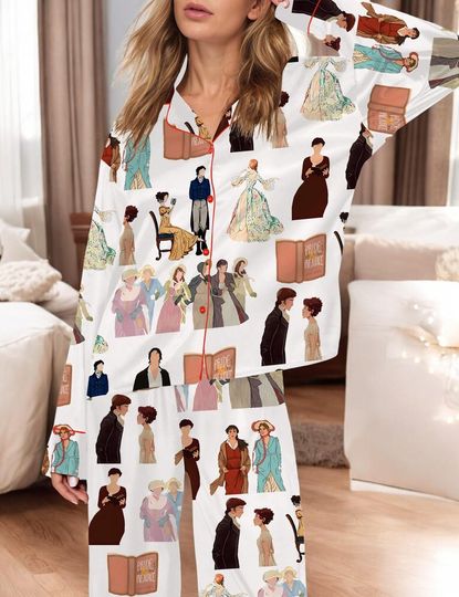 Discover Pride and Prejudice Inspired Pajama Set - Sleepwear with Book & Dancing Couple Print