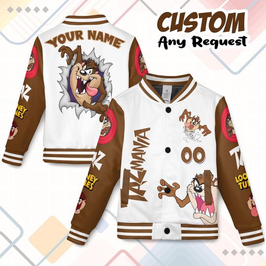 Discover Custom Baby Taz Varsity Jacket, Personalized Looney Tunes Baseball Jacket, Baby Taz Kids Youth Adult Varsity Jacket