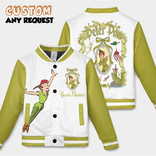 Discover Personalized Peter Pan Varsity Jacket, Custom Disney Peter Pan Baseball Jacket, Kids Youth Adult Varsity Jacket