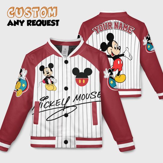 Discover Custom Mickey Mouse Baseball Jacket  Disney Varsity Jacket for Adult Kid Youth, Family Matching Mickey Outfit, Cartoon Character Jacket
