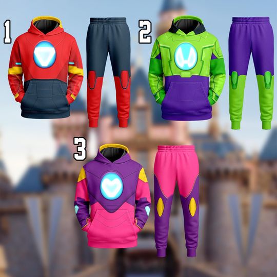 Iron Man Ironheart Hulk Costume Hoodie Joggers Sets, Iron Man And His Amazing Friends Hoodie, Characters Cosplay, Halloween All Over Print Hoodie