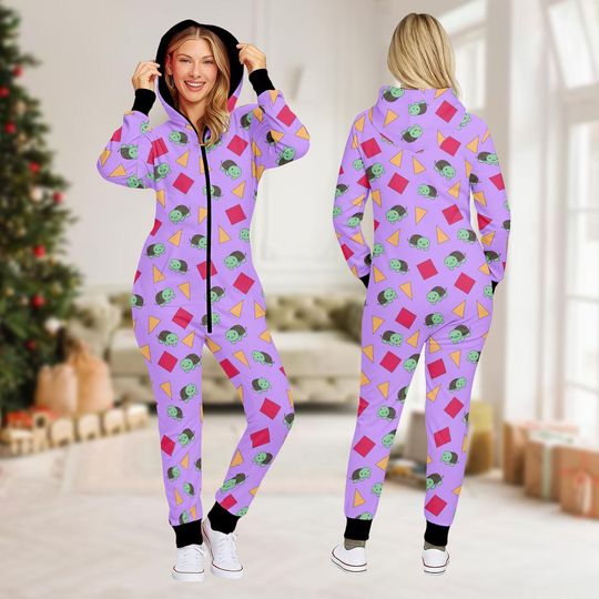 Cute Cosplay Onesie Pajamas for Women, Christmas Turtle Pattern Jumpsuit, Silk Beach Sleepwear, PJs Gift for Xmas