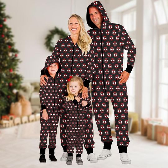 Spiderman Christmas Onesie Pajamas, Holiday Superhero Jumpsuit, Matching Xmas Pajamas, Winter Gift for Family