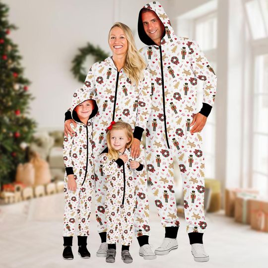 Nutcracker Christmas Onesie Pajamas, Gingerbread Family Matching Holiday Jumpsuit, Festive Kids and Adult Xmas Sleepwear