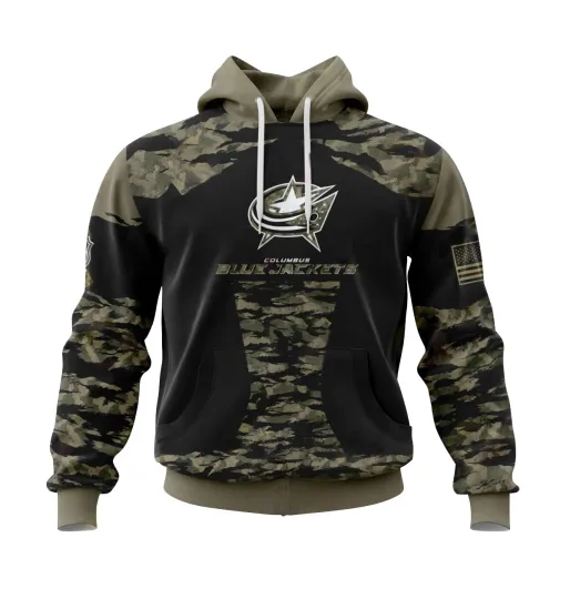Columbus Blue Jackets Hoodie Custom Military Camo Hockey Team Christmas Gift