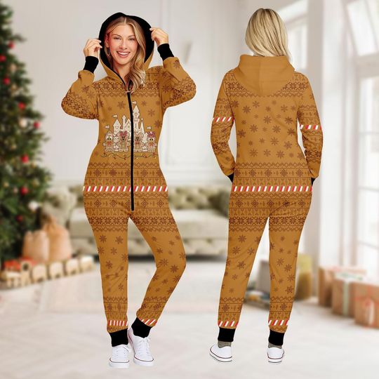 Discover Disney Gingerbread House Christmas Onesie, Cozy Cookie Jumpsuit, Holiday Pajamas for Women, Men, Kids