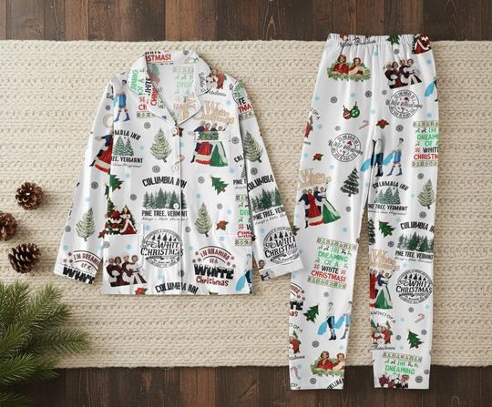 White Christmas Movie Pajamas Set, Classic Christmas Song PJs, Holiday Movie Fan Sleepwear