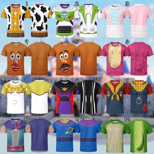 Discover Disney Woody Jessie Buzz Potato Costume T-Shirt, Toy Story Cosplay Costume Shirt, Characters Cosplay Tee, Halloween All Over Print Tee