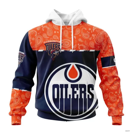 Personalized Edmonton Oilers Hoodie Pullover Paisley Pattern Hockey