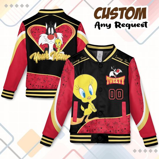 Discover Custom Tweety Bird Varsity Jacket, Personalized Disney Tweety Bird Baseball Jacket, Kids Youth Adult Varsity Jacket