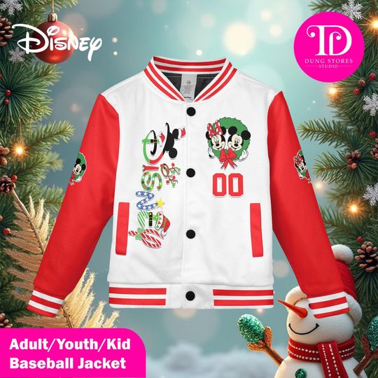 Discover Custom Disney Merry Christmas Varsity Jacket, Personalized Disney Baseball Jacket, Kids Youth Adult Holiday Jacket, Family Matching Outfit