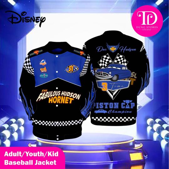 Pixar Car Doc Hudson Racing Jacket, Vintage Hudson Hornet Baseball Jacket, Disneyland Car Gift Jacket