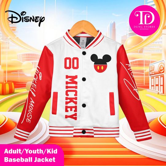 Discover Mickey Mouse Baseball Jacket, Disney Varsity Jacket for Kids & Adults, Family Matching Cartoon Jacket