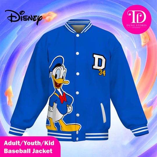 Discover Custom Disney Donald Duck Baseball Jacket, Donald Duck Varsity Jacket, Matching Disneyland Team Outfit, Disney Birthday Gift