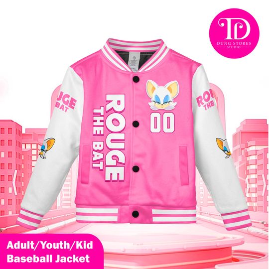 Personalized Rouge the Bat Baseball Jacket, Custom Sonic the Hedgehog Varsity Jacket, Kids Youth Adult Gamer Jacket, Anime Team Outfit