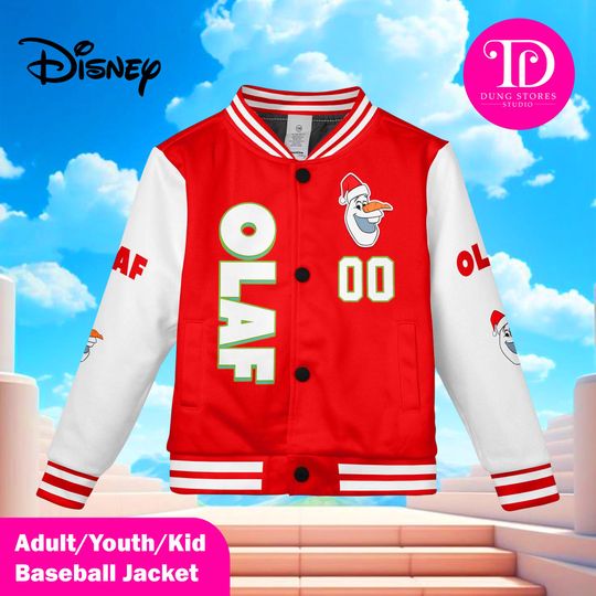 Discover Personalized Olaf Baseball Jacket, Kids Youth Adult Christmas Jacket, Winter Disney Outfit