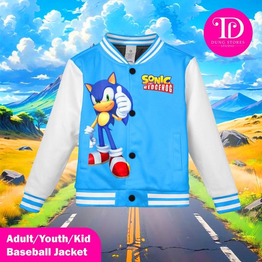 Custom Sonic the Hedgehog Varsity Jacket, Personalized Sonic Baseball Jacket, Kids Youth Adult Gamer Jacket, Anime Team Outfit
