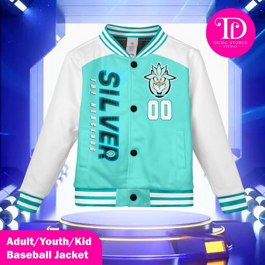 Custom Silver the Hedgehog Varsity Jacket, Personalized Sonic Baseball Jacket, Kids Youth Adult Gamer Jacket, Anime Team Outfit